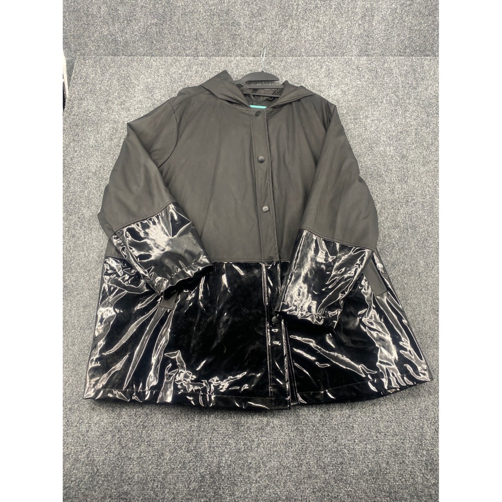 Urban Republic Raincoat Mixed Media Patent Hooded Jacket Womens 3X Black Shiny